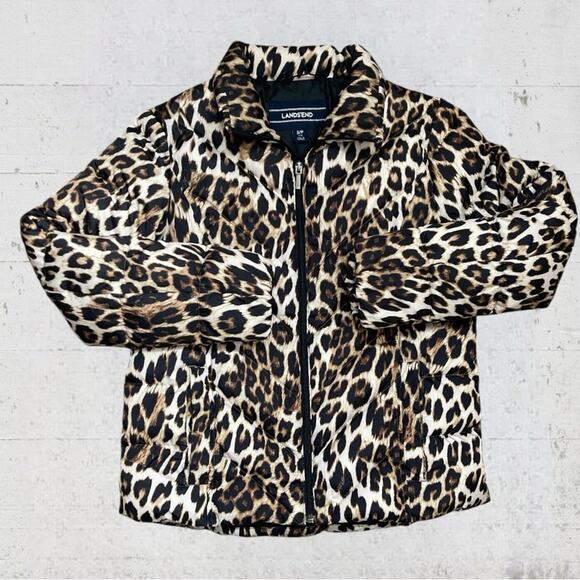 Lands’ End Cheetah Print Down Puffer Jacket Women's Size S - Picture 1 of 10